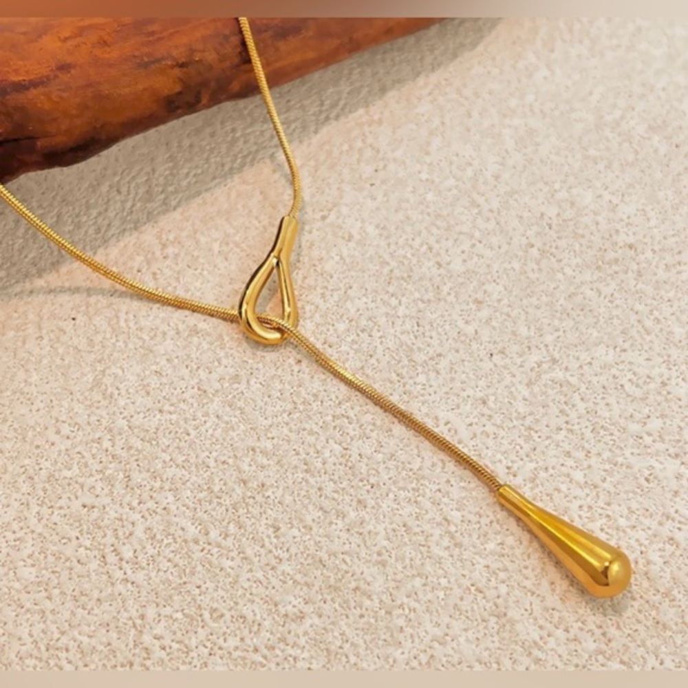 Waterproof hypoallergenic 18k Gold plated Y Lariat Necklace Zara Chain slide